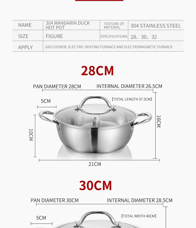 WORTHBUY китайский 304 Нержавеющая сталь горячий горшок 28/30/32 см Кухня суповая кастрюля посуда для индукционных плит Пособия по кулинарии горшок