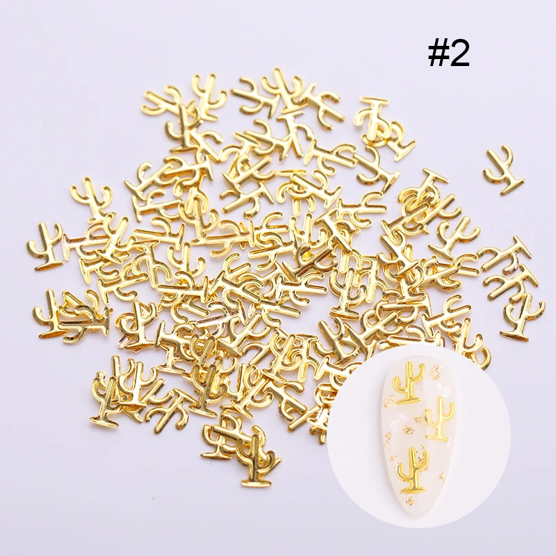 Pattern 15 Позолоченные металлические 3D Стразы для ногтей на Хэллоуин, заклепки для ногтей, расческа в форме кактуса, летучей мыши, плоский дизайн, 3D украшение для ногтей - Цвет: Pattern 15