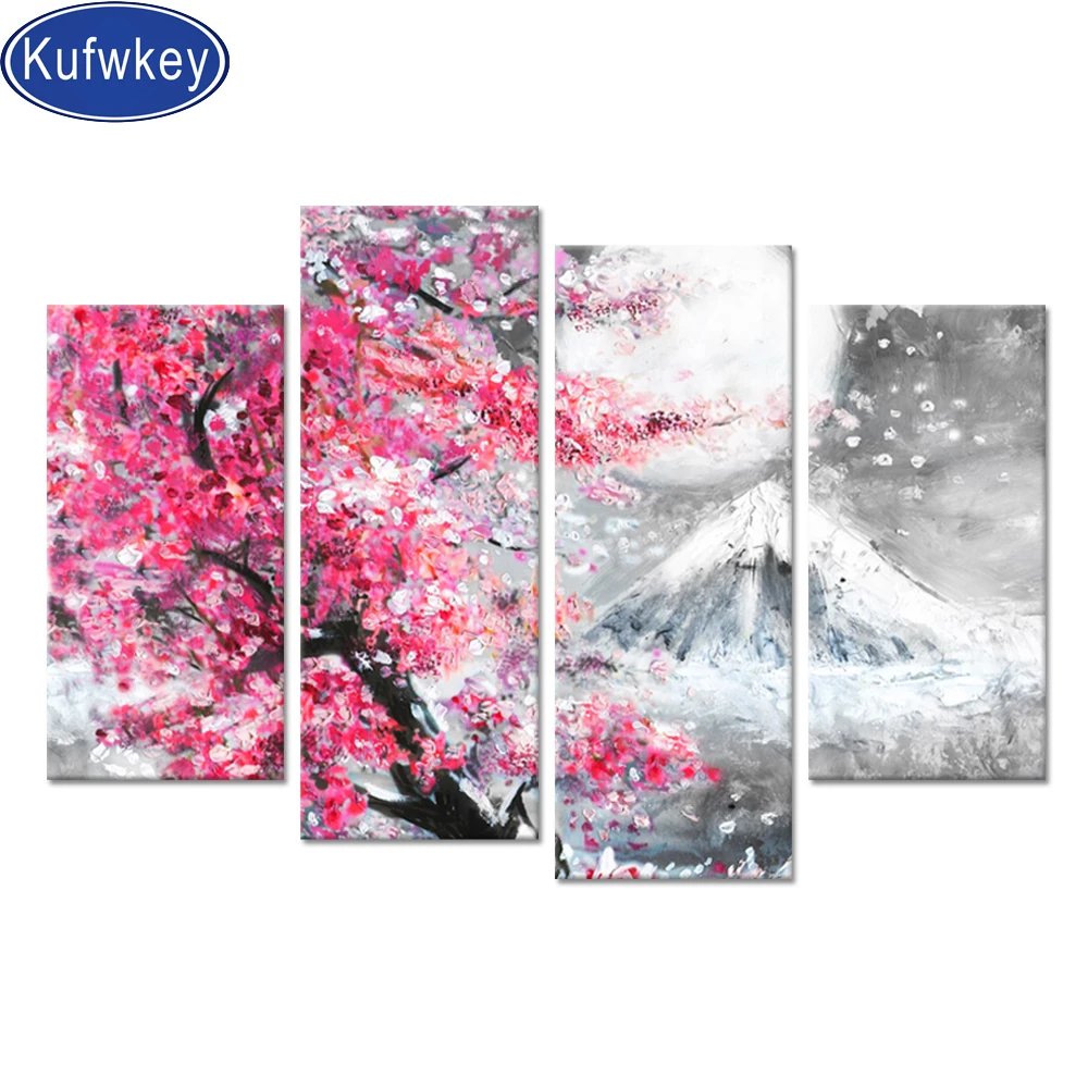 Украшение дома камни в форме ромба круглый Алмазная мозаика Фудзи с Сакурой 5D DIY