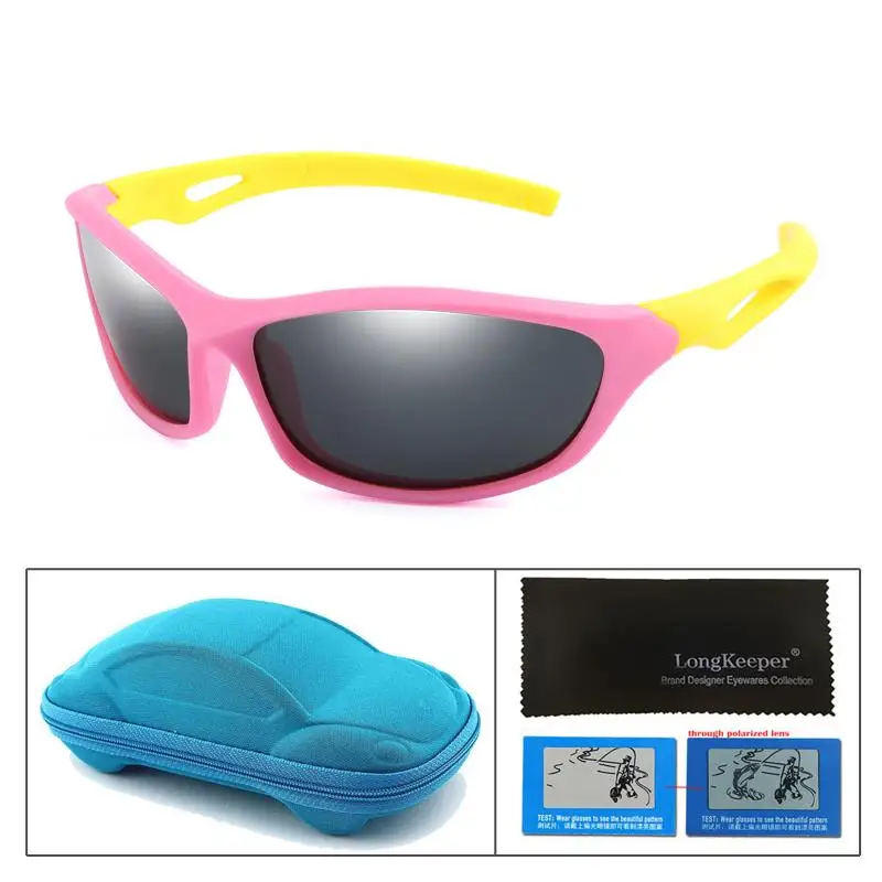 pink grey Longkeader, Детские поляризованные солнцезащитные очки UV400, Детские крутые солнцезащитные очки,, UV400, очки для мальчиков и девочек с коробкой, oculos de sol - Цвет линз: pink grey