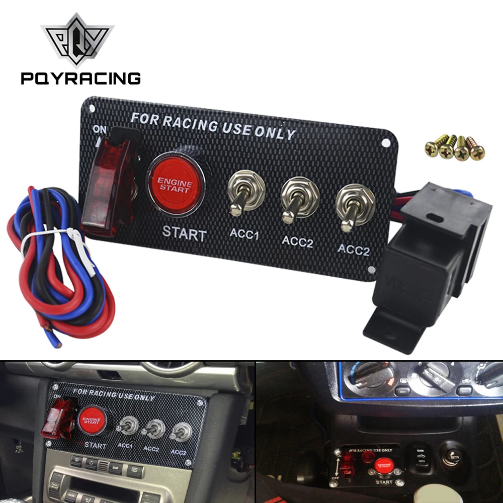 12V LED Ignition Switch Panel for Racing Car Engine Start Push Button LED Toggle Switch Carbon Fiber QT313