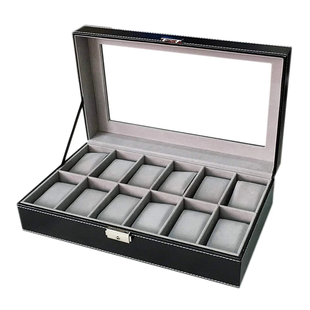 12 Grids Watch Box PU Leather Watch Organizer Watches Men Quartz Watches Organizer Box Jewelry Display Watch Holder Gift D30
