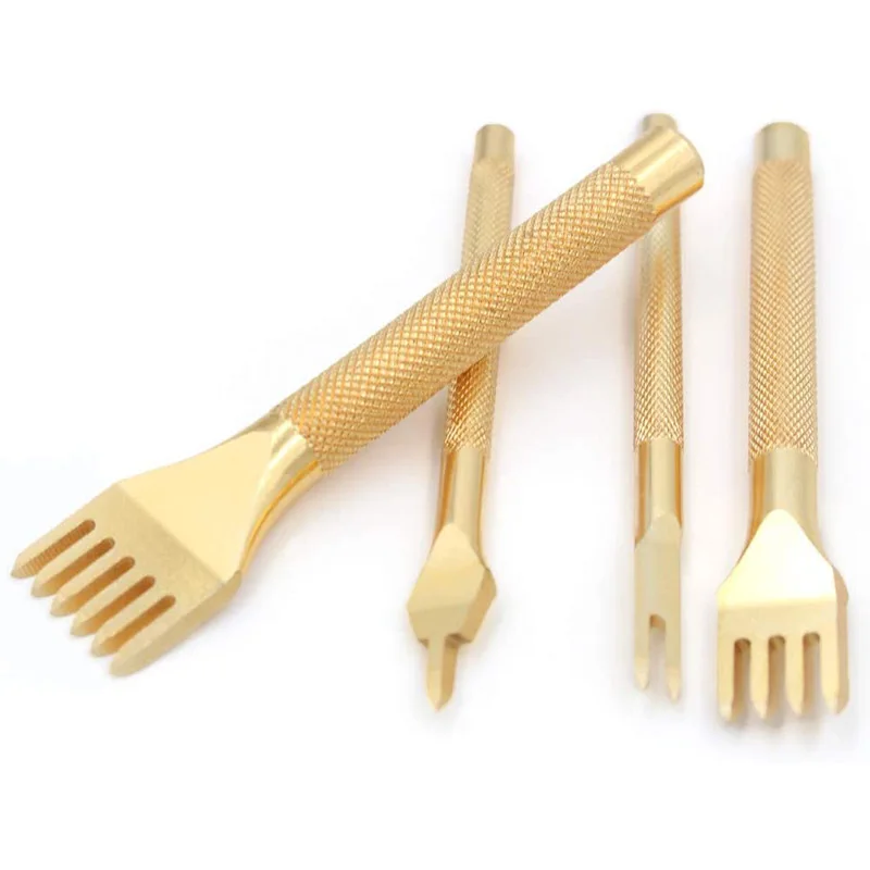 Golden Leather Punching Tools Tool steel 4mm 1/2/4/6 Prong DIY Diamond Lacing Stitching Chisel Set Craft Kits | Дом и сад