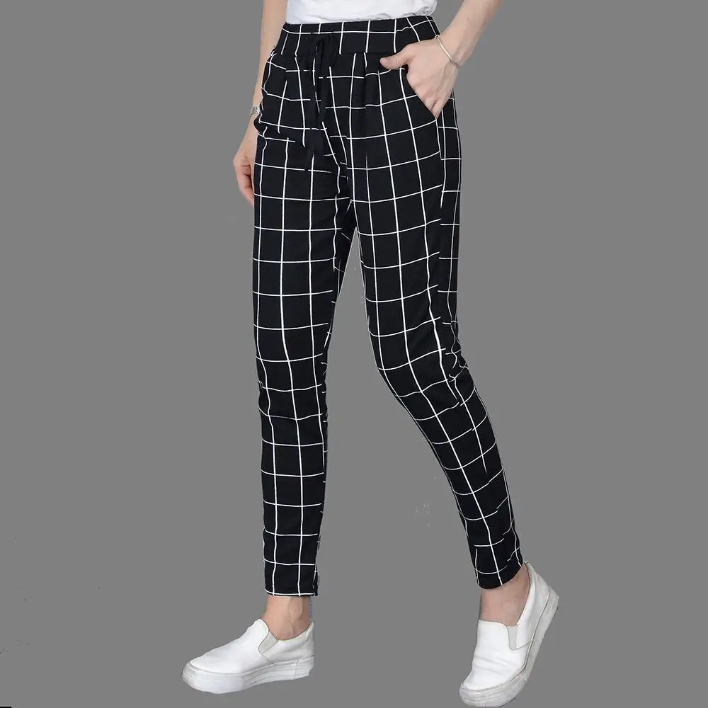 Женские брюки в полоску эластичные с высокой талией офисные женские штаны