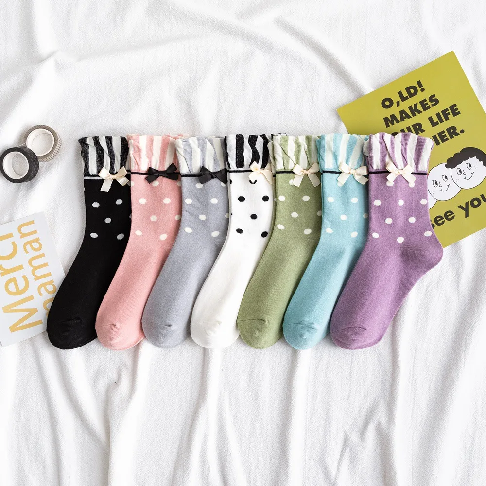 

Japanese Harajuku Style Kawaii Bowknot Woman Socks Cotton for Spring Autumn Winter Funny and Pink Socks Women 121501
