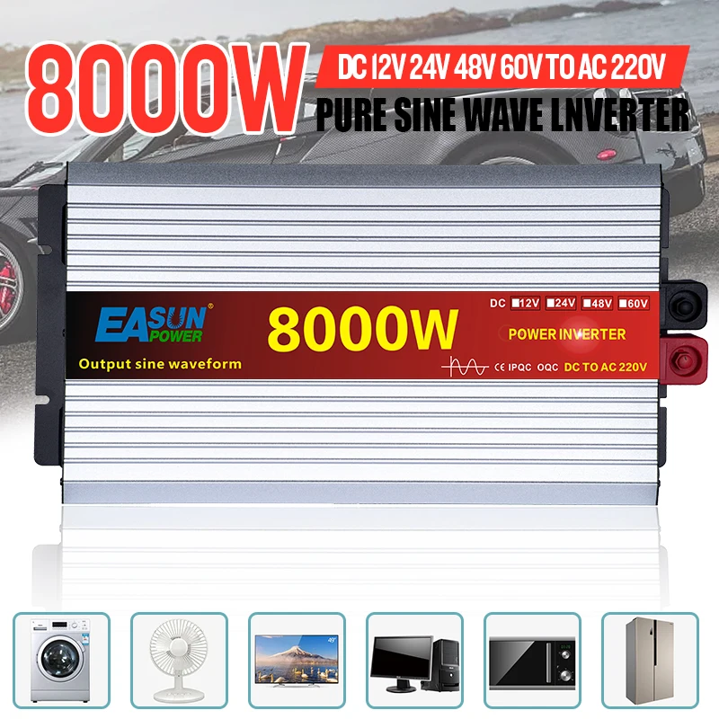 Автомобильный инвертор с синусоидальной волной 6000 Вт 8000 12 В 24 48 60 переменного