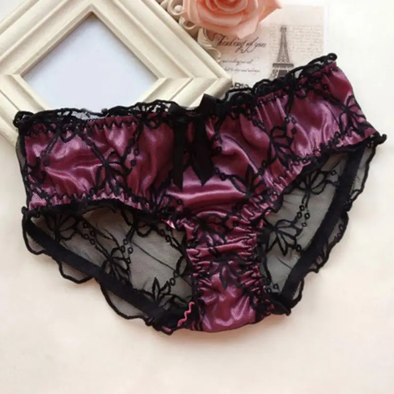 Underwear Woman Panties Low-Rise Plus Size Fancy Lace Sexy for Women Traceless Crotch of Cotton Briefs Black Red Blue |