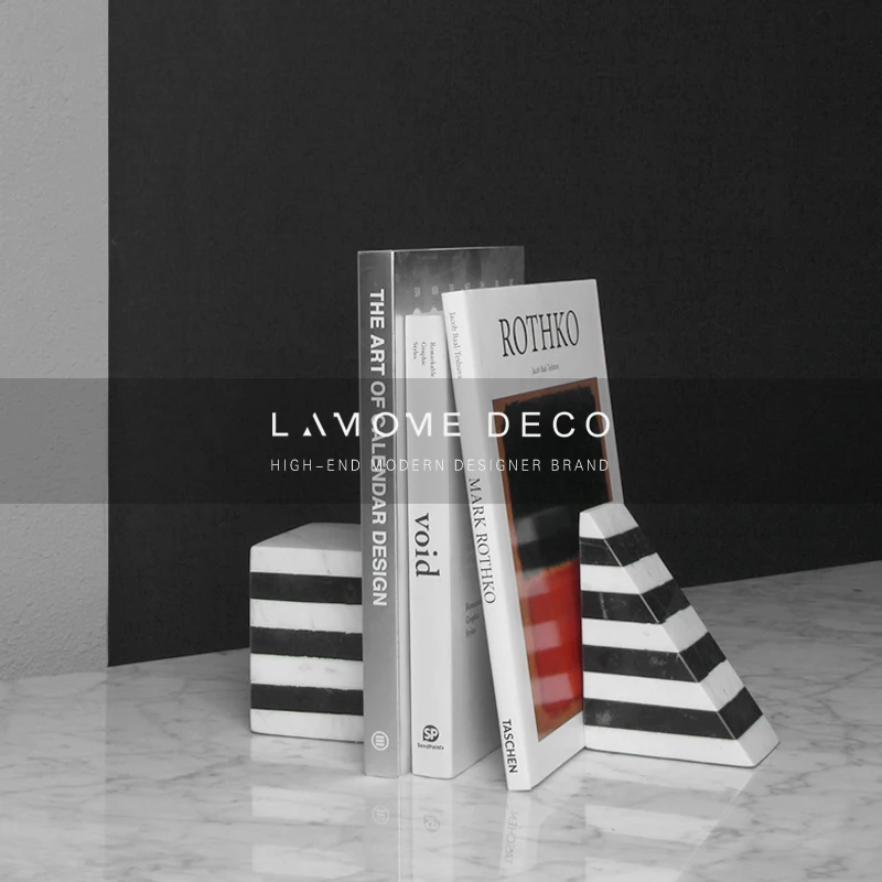 

Stone Bookend Stop Black and White Striped Marble Geometry Bookend Decoration Studyroom Desktop Room Library Decor