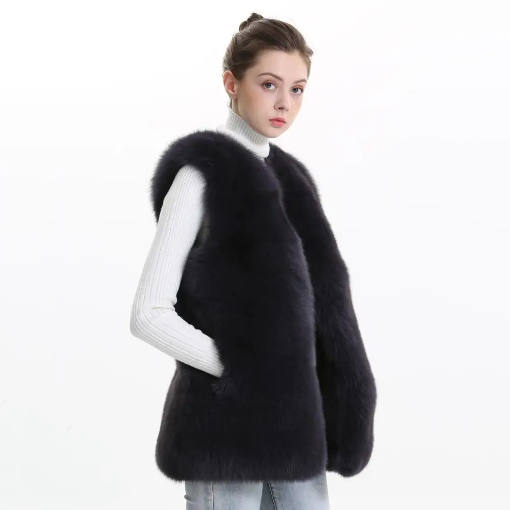 

Natural Fox Fur Vest Women Winter High Quality Whole Skin Classical Real Fox Fur Gilet Waistcoat
