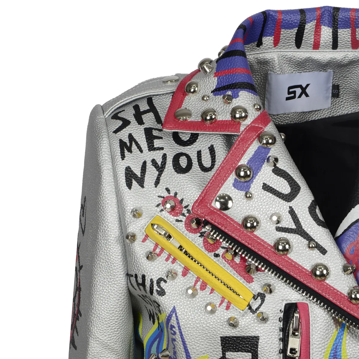 

punk rock fashion graffiti rivet motorcycle coat new leather coat for women