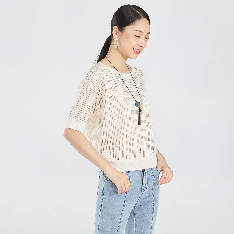IEF Autumn Women Fashion Solid Knit Sweater Female Half Sleeve O-neck Pullover Tops 0601J-D8036-5- | Женская одежда