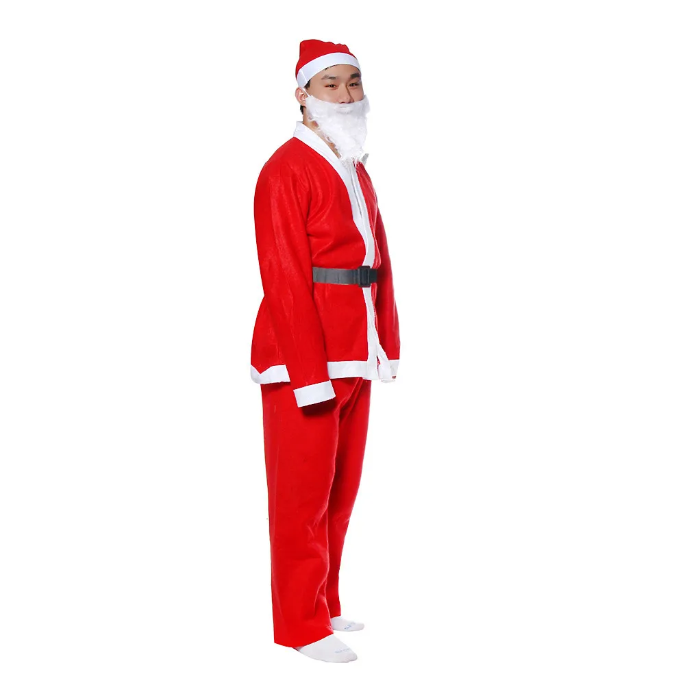 Adult Santa Claus Costume Suit Plush Father Fancy Clothes Xmas Cosplay Props Men Coat Pants Beard Belt Hat Christmas Set