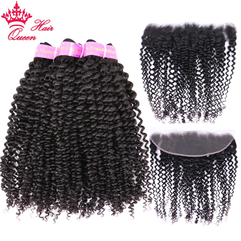 

Queen Hair Official Store Bundles Brazilian Kinky Curly With Frontal Virgin Human Hair Bundles With 13X4 Ear To Ear Lace Frontal