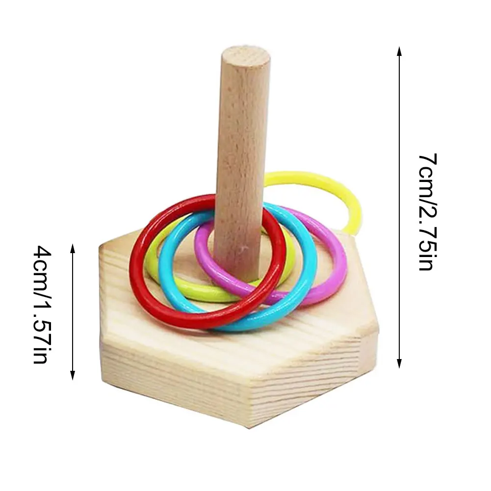 

Funny Mini Ferrule Toy Parrot Birds Parrot Wooden Platform Plastic Rings Intelligence Training Chew Puzzle Toy Block Puzzle Toy