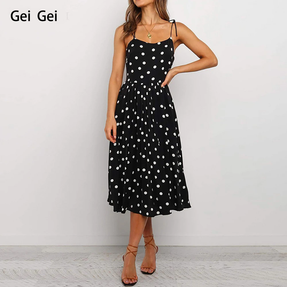 Женское платье с открытой спиной весна лето 2020 новое длинное в горошек v образным