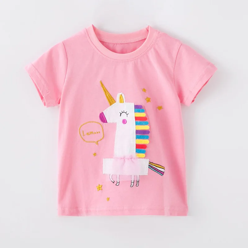 Little maven/Летняя футболка с короткими рукавами с изображением радуги и единорога для маленьких девочек от 2 до 7 лет, Детская Хлопковая футболка для маленьких девочек