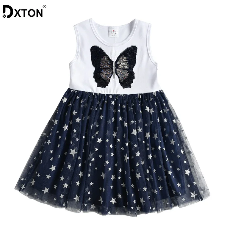 Платье детское летнее кружевное без рукавов с бабочками и блестками | Детская