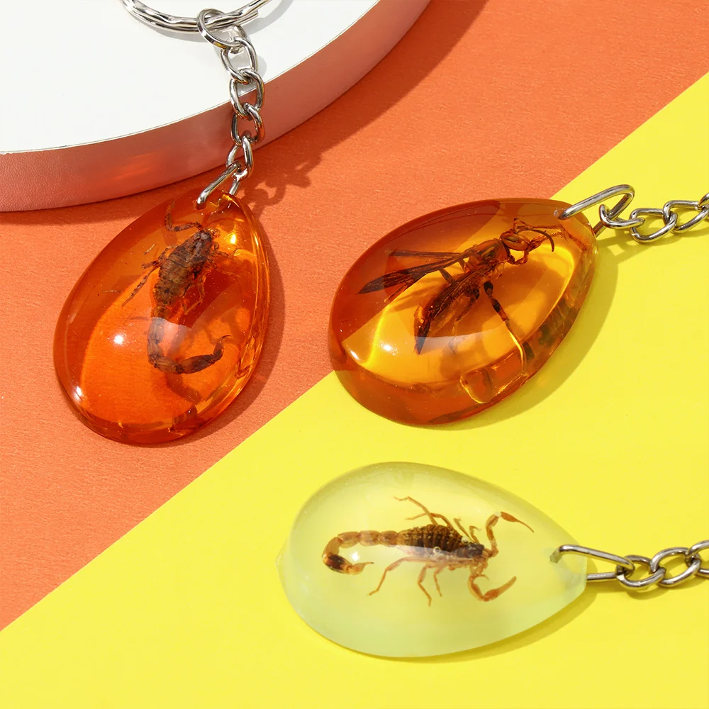1 шт. креативный образец насекомых Янтарный Брелок для ключей с скорпионом шарф