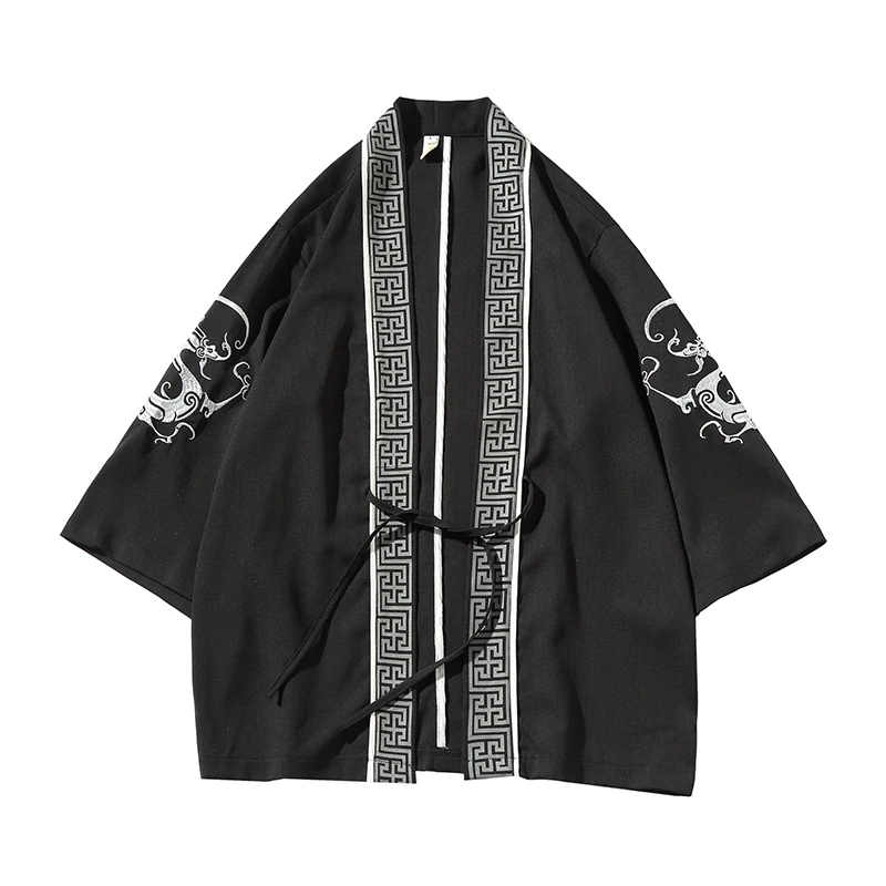 

Chinese Kimono Embroidery Style Cardigan Jacket Men Linen Windbreaker Coat Streetwear Harajuku Fashion Hip Hop Jackets Clothes