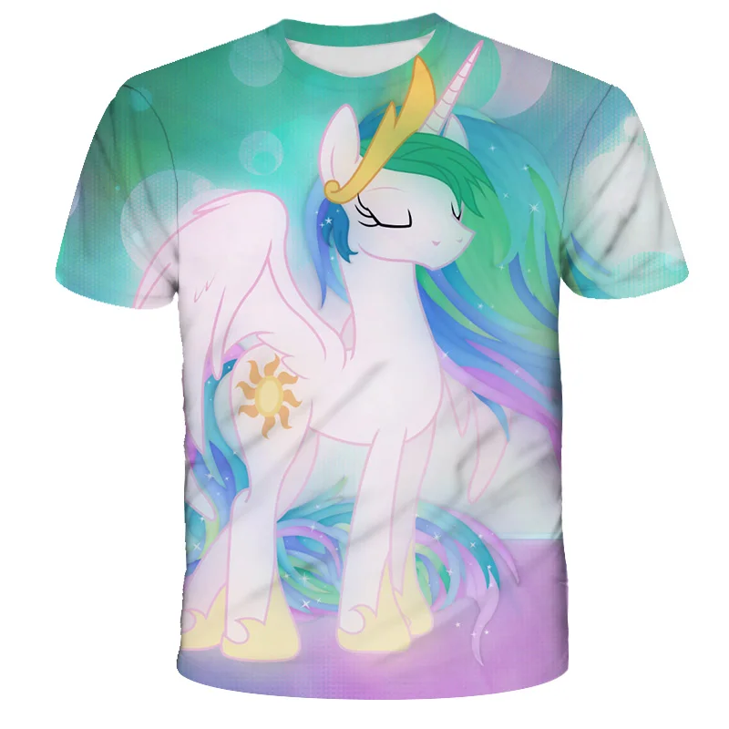 

2021 Summer 3D My Little Pony horse Childrens Boys T Shirt Baby Printed t-shirt Kids Cartoon Unicorn Tops Tee Clothes For Girls