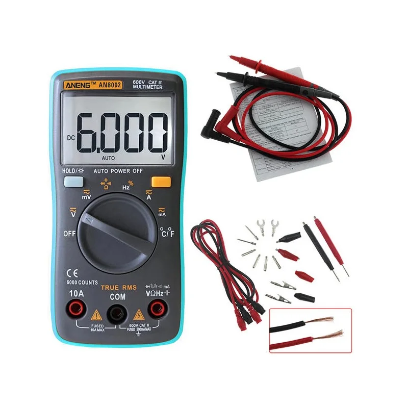 

Digital True RMS 6000 Counts Multimeter AC/DC Current Voltage Frequency Resistance Temperature Tester ℃/℉ + Test Lead Set