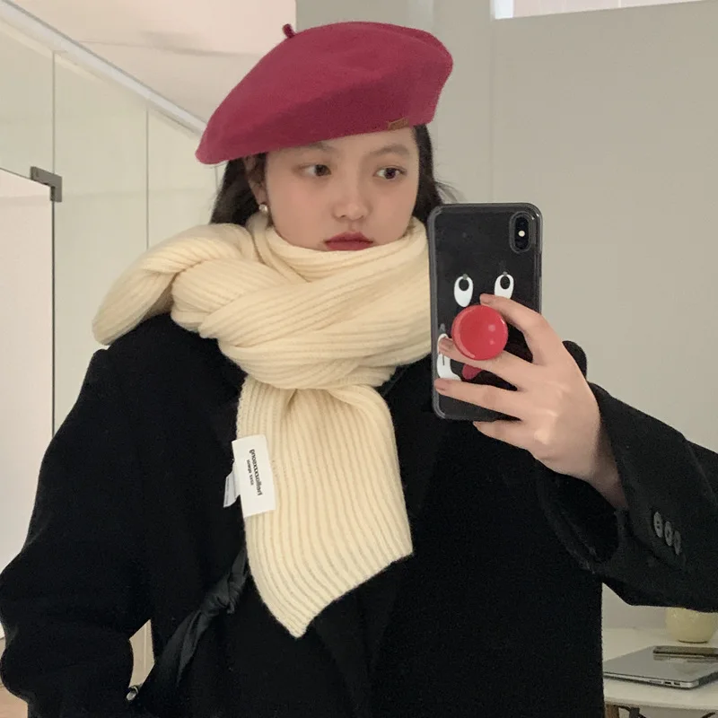 Модный плотный теплый шарф в Корейском стиле для женщин Однотонный женский