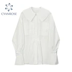 Женская рубашка, Новая Винтажная белая блузка с длинным рукавом, с воротником Питера Пэна, плиссированная, Офисная элегантная, повседневная, 2021