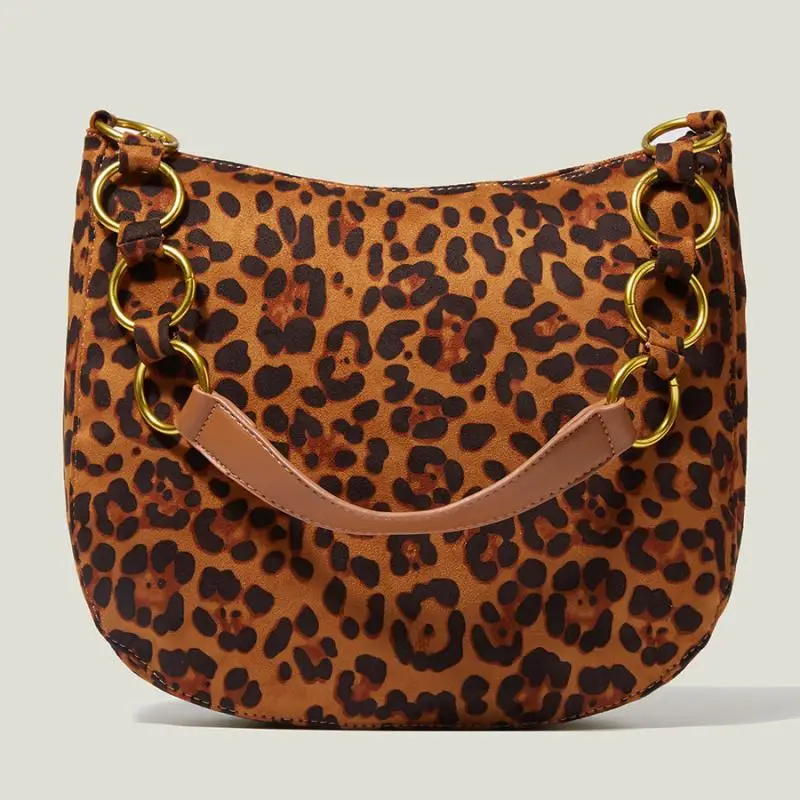 

Vintage Leopard Print Underarm Handbag Women Luxury Brand Thick Chain Woman Shoulder Bag Designer Pu Leather Saddle Ladies Purse