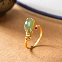 new sterling silver inlaid natural hetian jade retro ethnic style advanced opening adjustable womens ring fine jewelry k0011