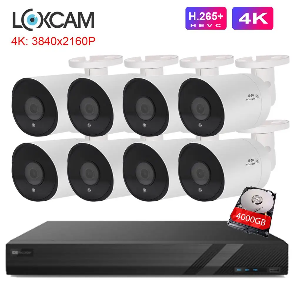 LOXCAM H.265 8CH CCTV система 4K POE NVR комплект SONY IMX415 8MP 3840*2160P Водонепроницаемая ip камера