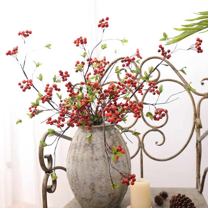 

Simulation Berry Rich Fruit Branch Wedding Home Decoration Fake Plant Red Fruit Flower Artificial Flowers Home Decore