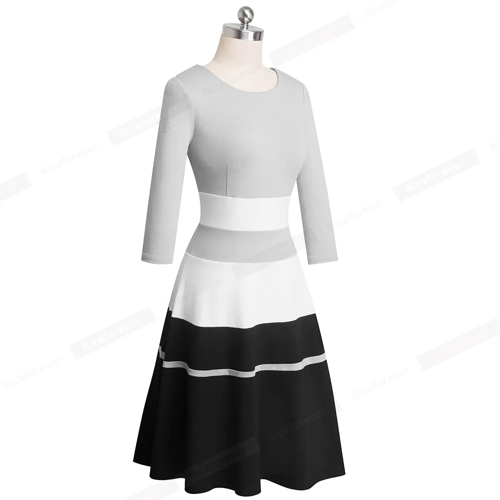 Хорошее-forever ретро элегантное контрастное цветное лоскутное vestidos деловые вечерние расклешенные трапециевидные женские зимние платья A173