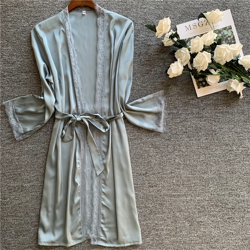 Женские халаты ночная рубашка женская сексуальная Шелковая пижама халат длинный