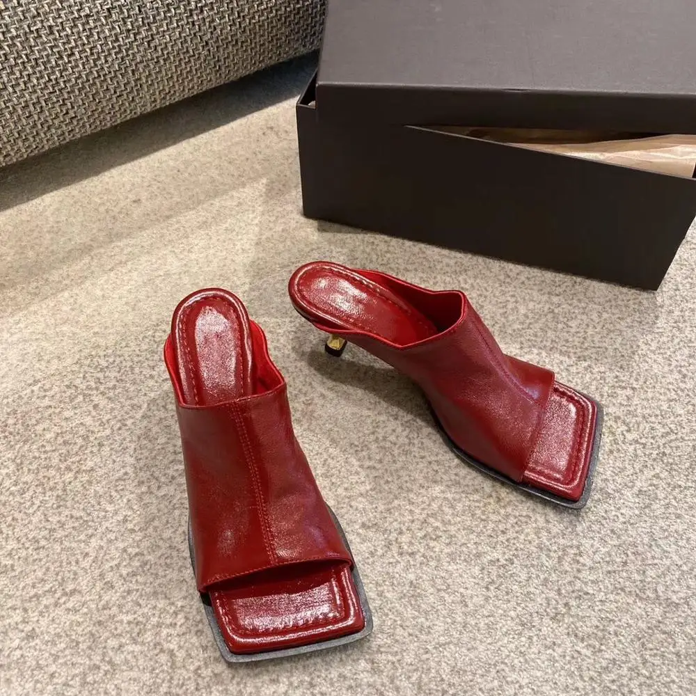 Мюли женские кожаные на квадратном каблуке туфли без задника натуральная кожа