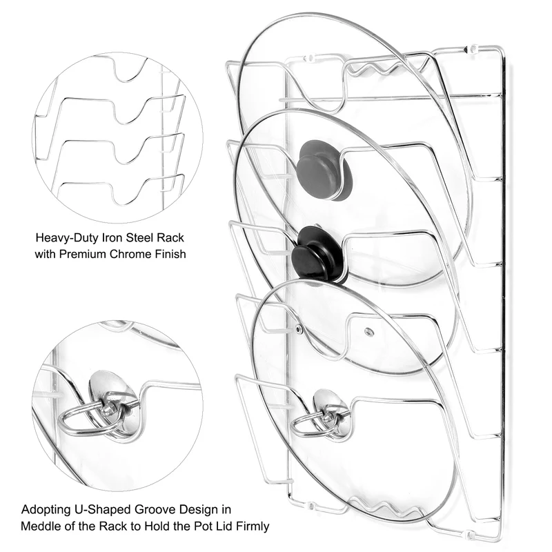Стеллаж для хранения крышек сковородок настенный держатель Органайзер крышки