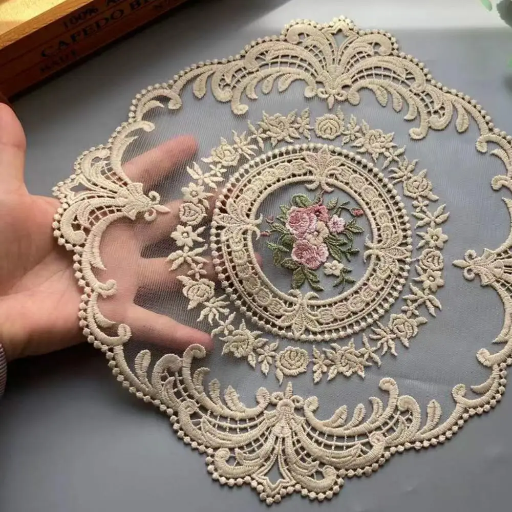 

30*30 cm Browm Lace Flower Applique Ribbon Trim for Sofa Curtain Towel Bed Cover Trimmings Home Textiles DIY Polyester Mesh New