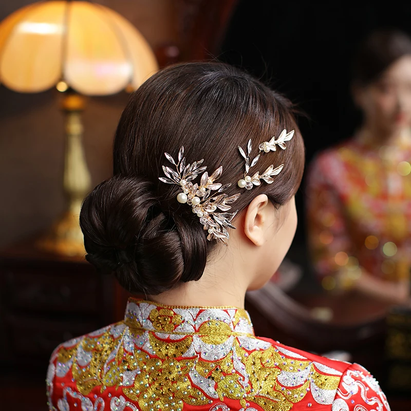

Golden Diamond Hairpin Retro Chinese Headdress Comb Back Comb Hair Accessories Bridal Wedding Hair Decoration MAEA99
