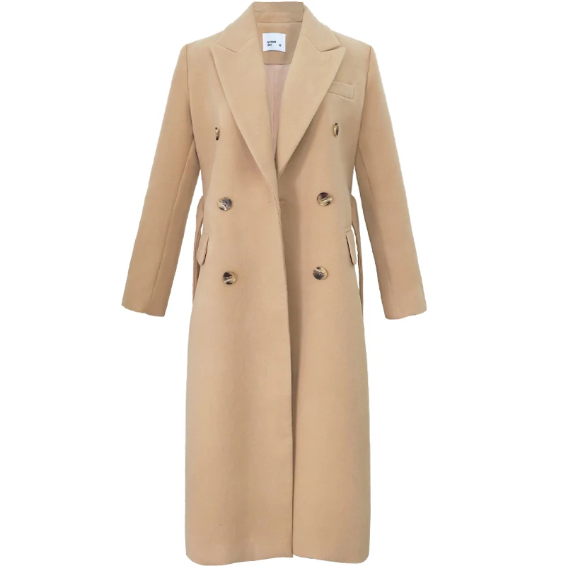 Женское шерстяное пальто зимнее двубортное Свободное из шерсти верблюжьей