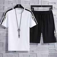 2021 new fashion 95 cotton 5 spandex mens casual sports suit plus size summer short sleeved t shirt shorts whole set