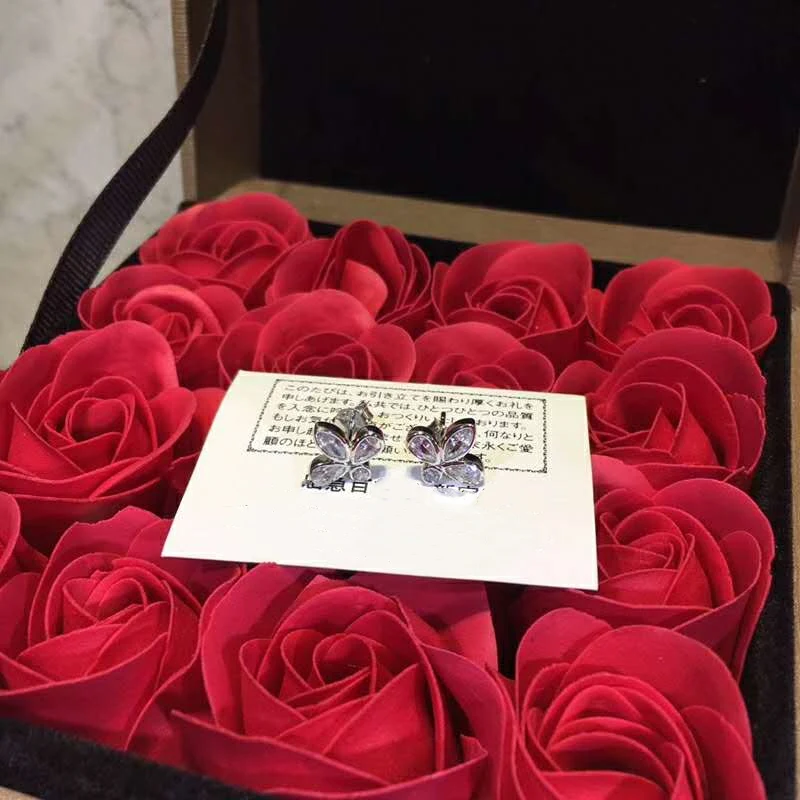 

1:1 Exclusive Sale FourLeafClover Earrings Women Valentine Warm Jewelry S925 Sterling Silver Logo Original Fine Gift