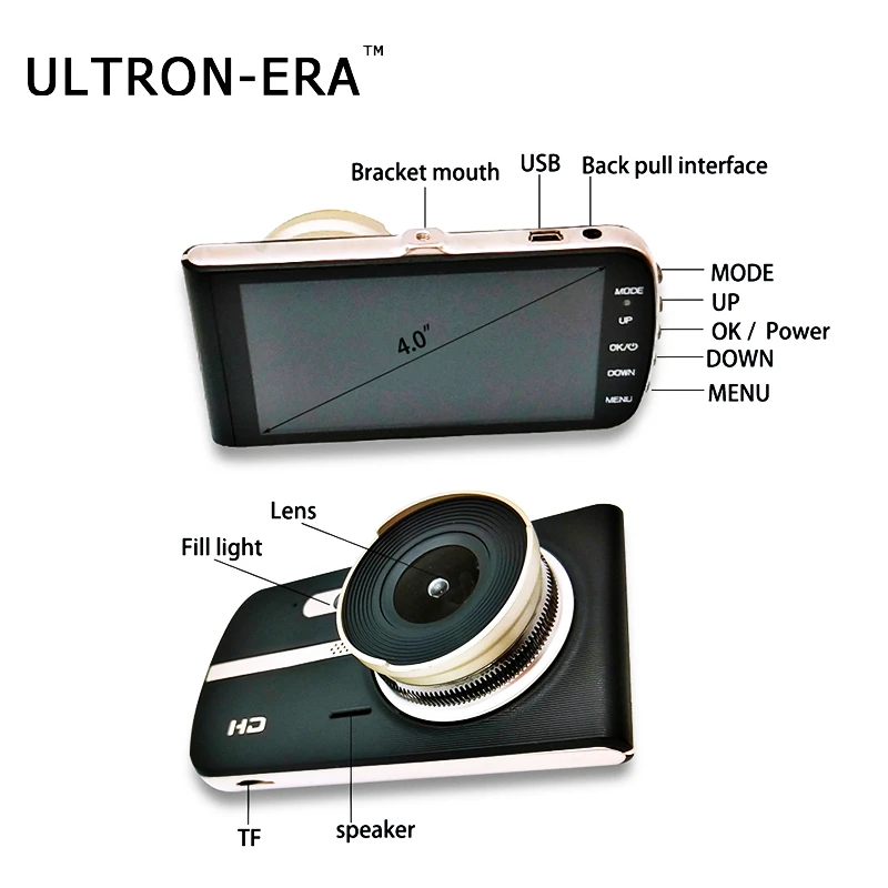 ULTRON-ERA Hidden Car DVR 4 Inch FHD 1080P Dual Lens Dash Cam Video Recorder Night Vision G-sensor Auto Camera Dashcam Mirror | Автомобили