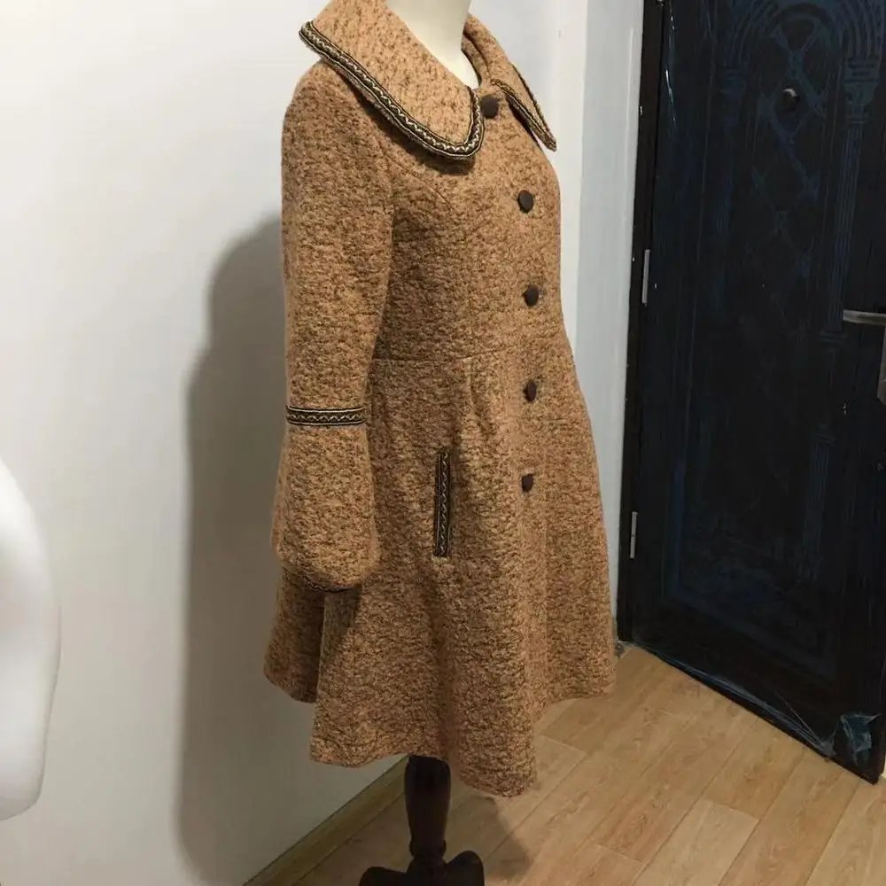 Женское однобортное шерстяное пальто плотное теплое винтажное с длинным рукавом