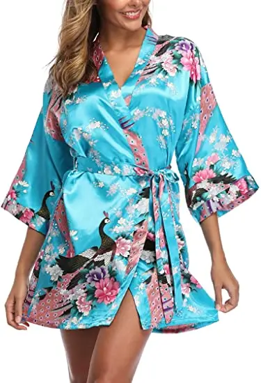Satin Silk Women Wedding Bridemaid Robe Sexy Crane Print Bathrobe Short Long Kimono Night Gown Fashion Dressing Female | Женская одежда