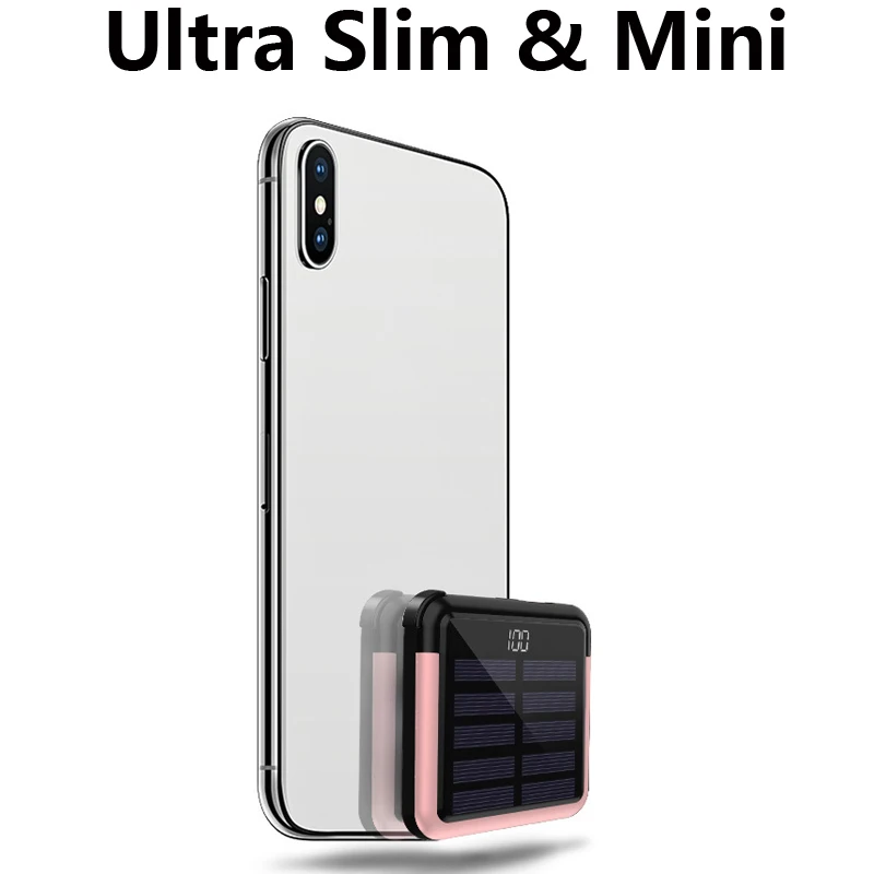 

10000mAh Portable Mini Solar Power Bank 2.4A Fast Charger Powerbank Mirror Screen LED Display External Battery Charger Powerbank