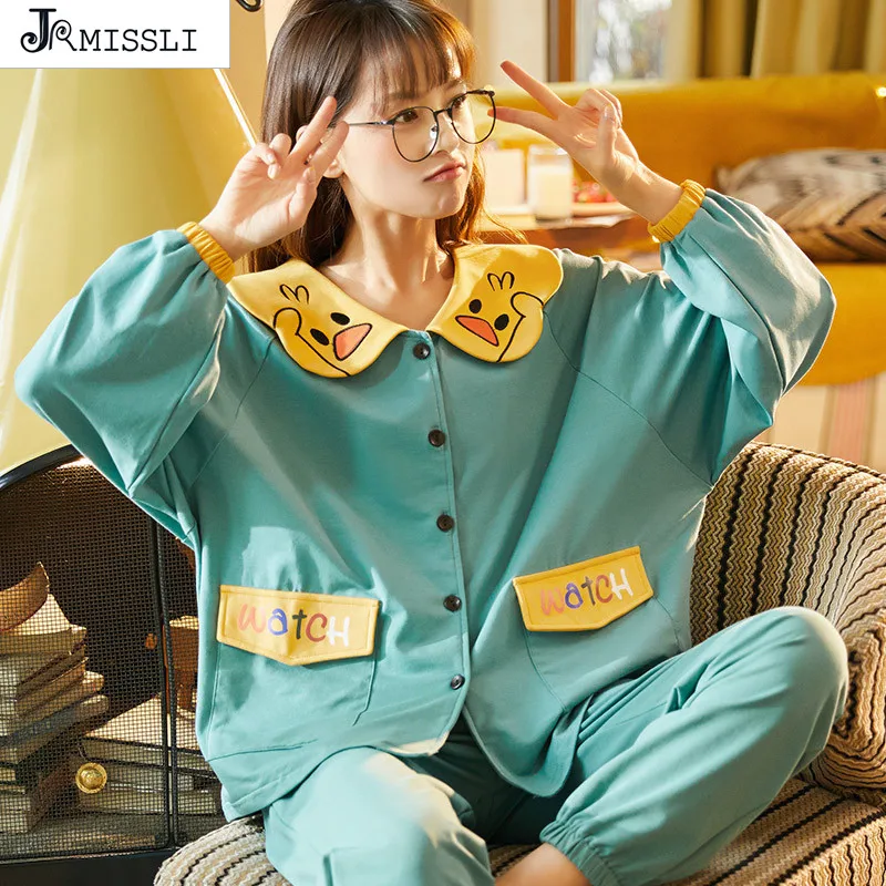 JRMISSLI Осень женщин 100% хлопковые пижамы элегантный Пижамный комплект Одежда для