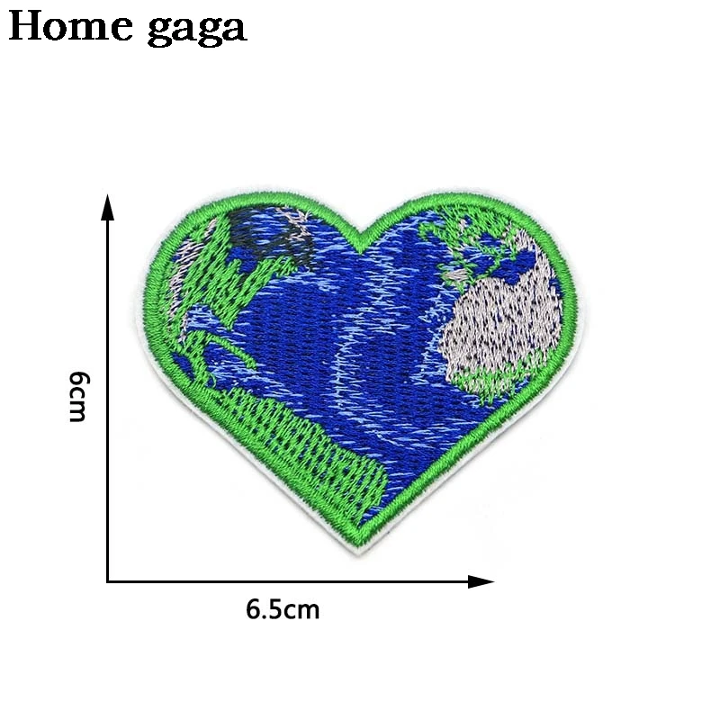 

DB055 Homegaga Heart Shape Love Earth Embroidery Patches for Clothing Iron On Patch Punk DIY Applique Clothing Stickers