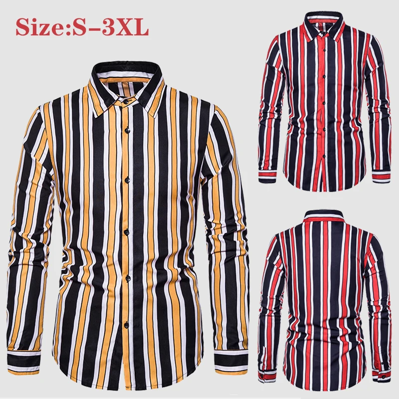 

Men's shirt summer bottoming shirt casual striped long-sleeved shirt