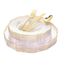 50pcs disposable party tableware transparent plastic plate and knife fork and spoon set wedding and birthday party supplies