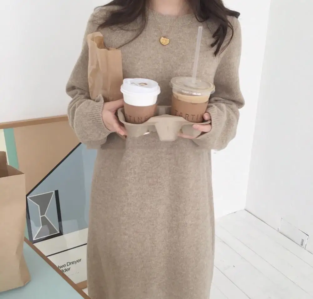 Женское платье свитер Luzuzi свободное простое вязаное макси с длинным рукавом