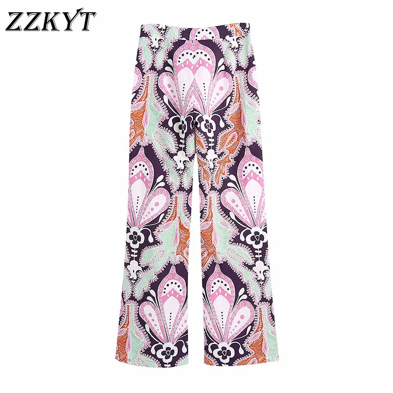 

ZZKYT 2021 Women Spring Vintage Casual Floral Print Straight Pants Fashion High Waist Zipper Fly England Style Trousers Mujer